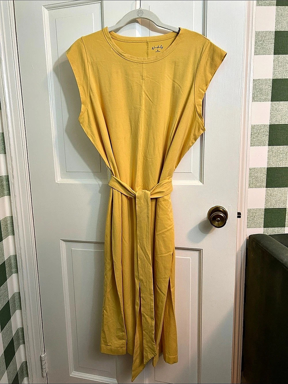 Wonderly Knit Dress Maxi Tie-Waist Dress in Yellow XL NWT